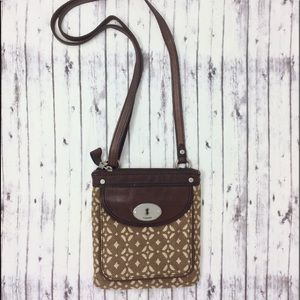 Fossil Brown Upholstery Diamond Design Crossbody